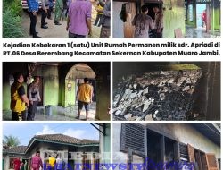 Rumah Warga di Desa Berembang Muaro Jambi Terbakar, Diduga Akibat Korsleting Listrik