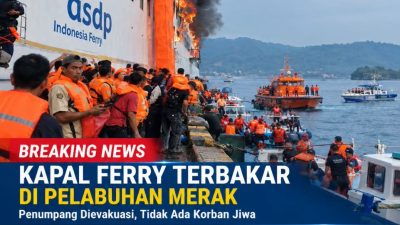 ASAP HITAM PEKAT MEMBUMBUNG DARI KAPAL FERRY RUTE BAKAUHENI–MERAK, PENUMPANG DIEVAKUASI